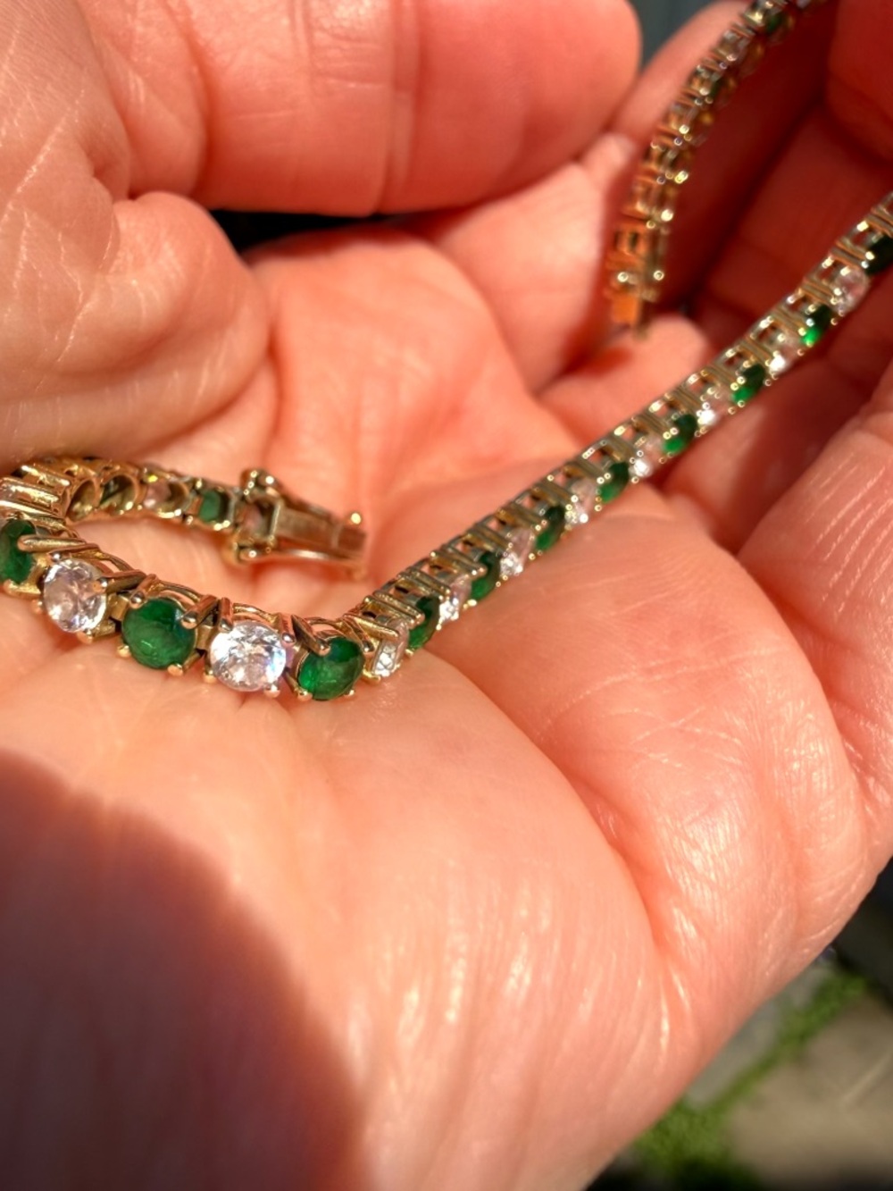 Vintage 14 Gold Tennis Bracelet w/ Sparkling Emeralds & Diamonds